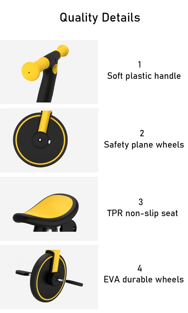 4 in 1  Baby Tricycle Sturdy Detachable  Bicycle with Push Handle Multifunctional Toddler Balance Bike For 1-4 Years Old