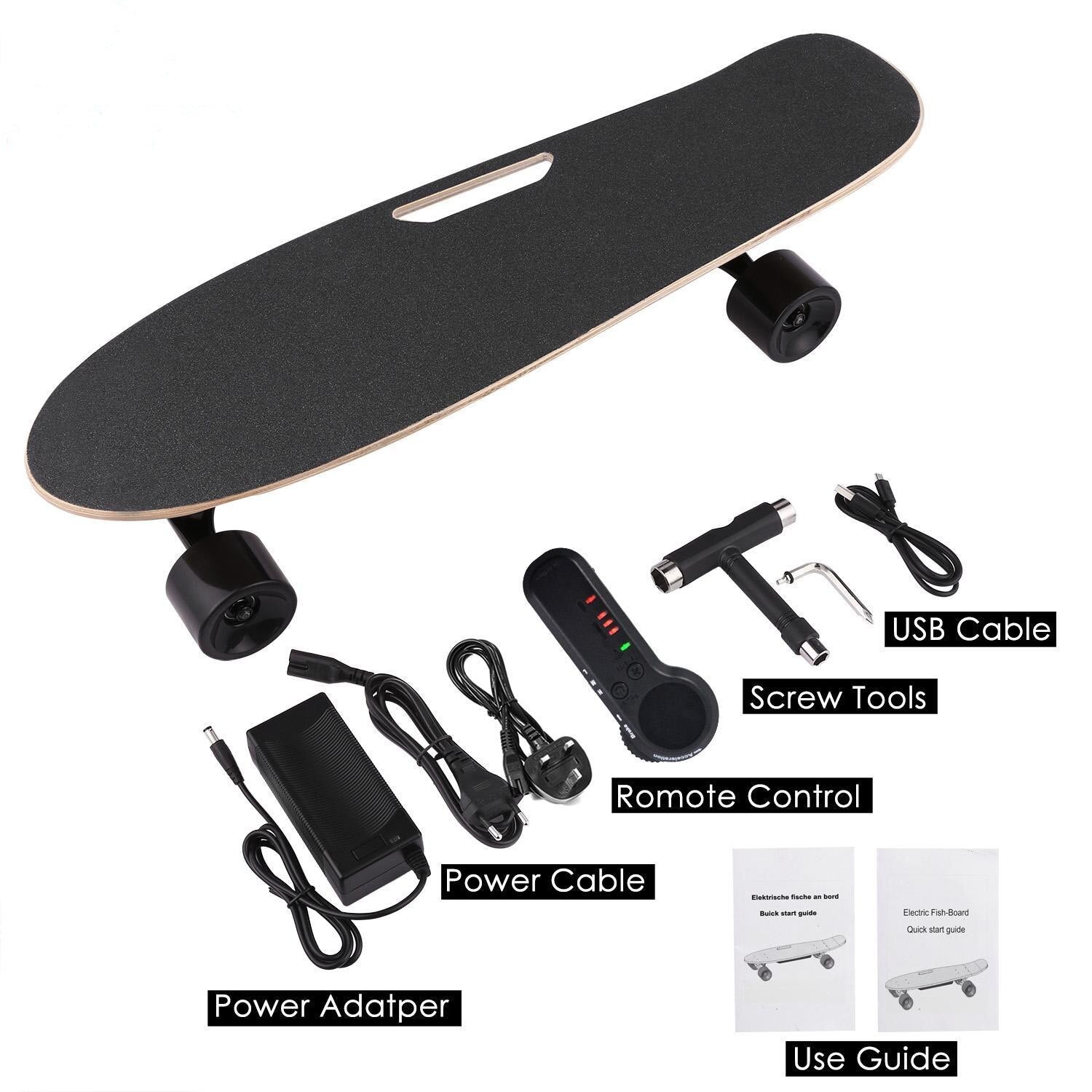 Electric Fish-Board Skateboard with Wireless Handheld Remote Control