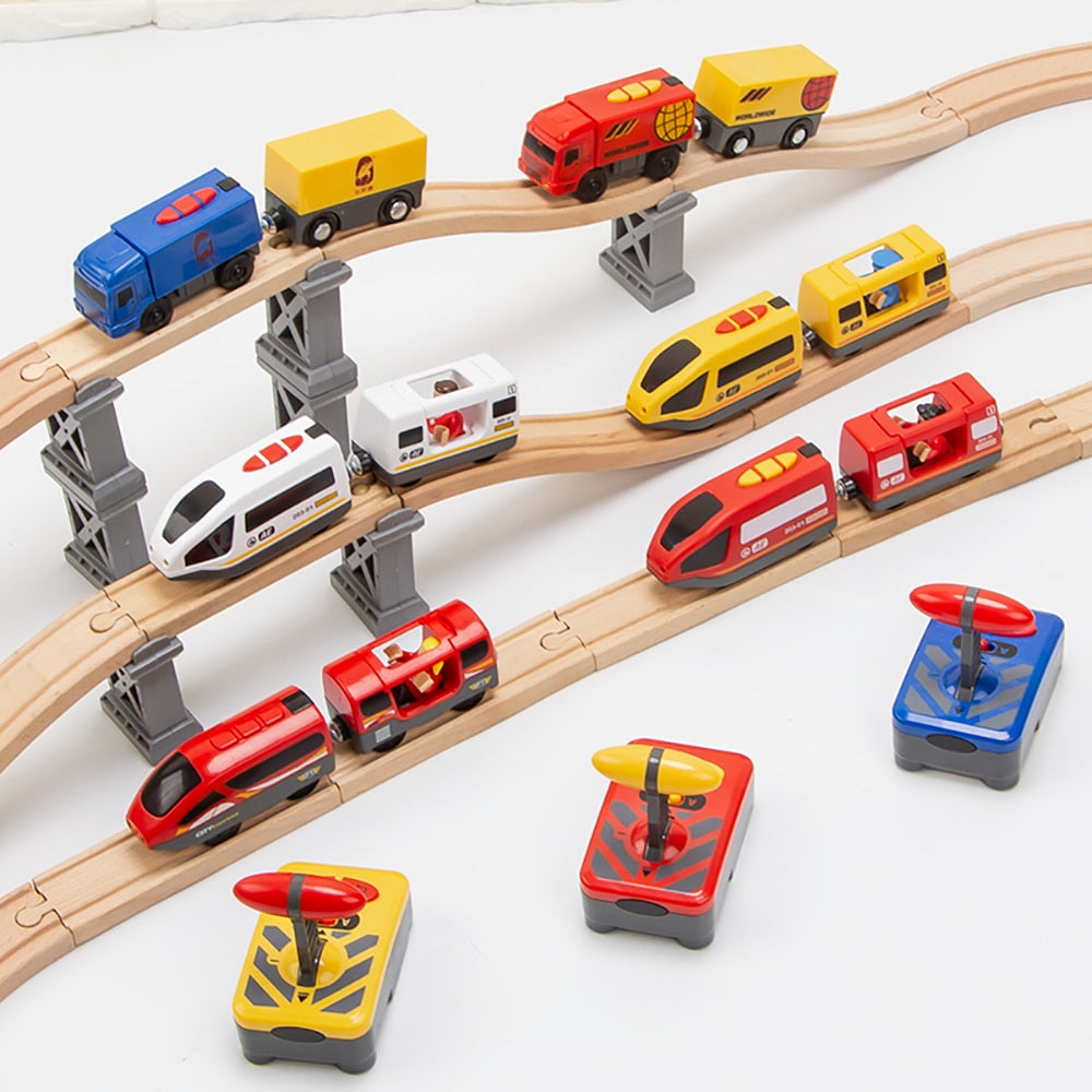 RC Electric Train Set Remote Control Locomotive Magnetic Train Diecast Slot Toy Fit for Wooden Train Railway