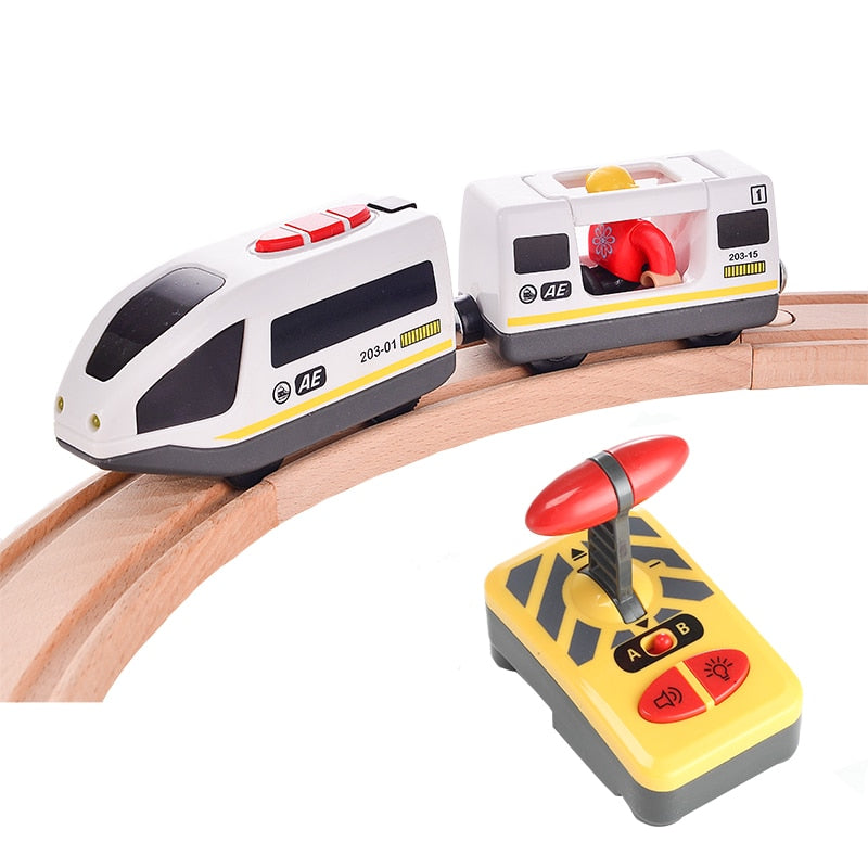 RC Electric Train Set Remote Control Locomotive Magnetic Train Diecast Slot Toy Fit for Wooden Train Railway