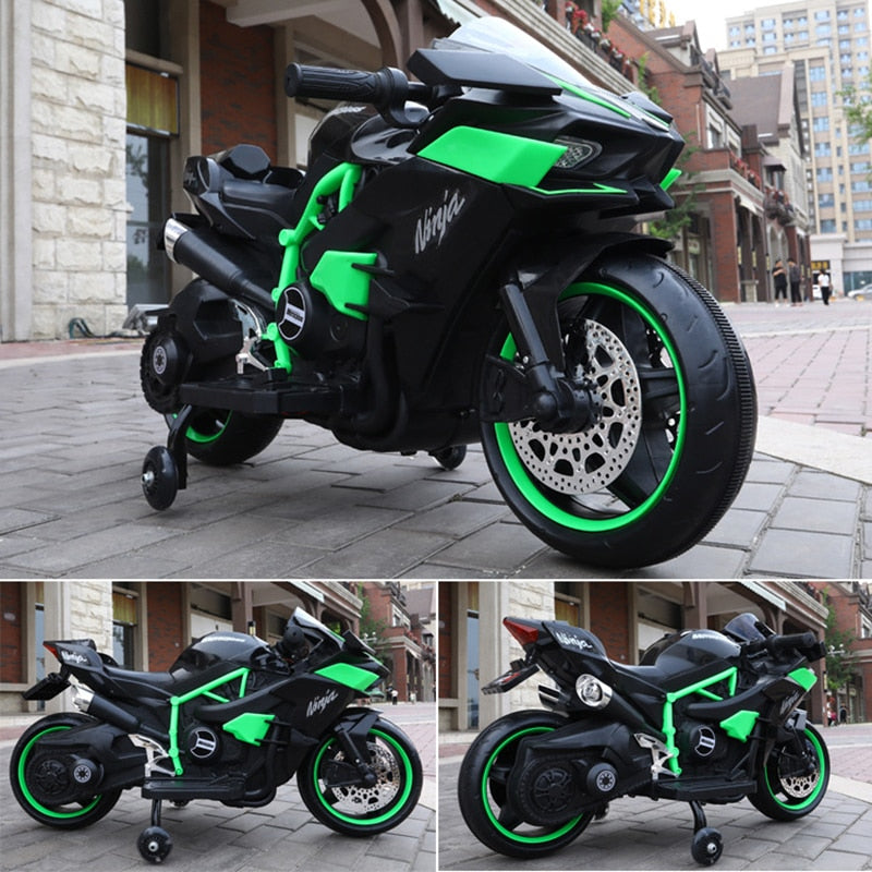 Kids Electric Motorcycle w/ Training Wheels & Manual Throttle for 3-6 Years Boys Girls Light-Up Wheels Ride-On