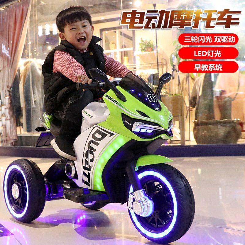 12V7AH Electric Ride-On Motorcycle for Ages 3-6 - w/ Training Wheels, Manual Throttle Control & Glowing LED Wheel Lights